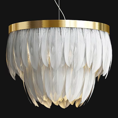 Elegant Modern Chandelier With Golden Frame And White Feather Decoration 3d model