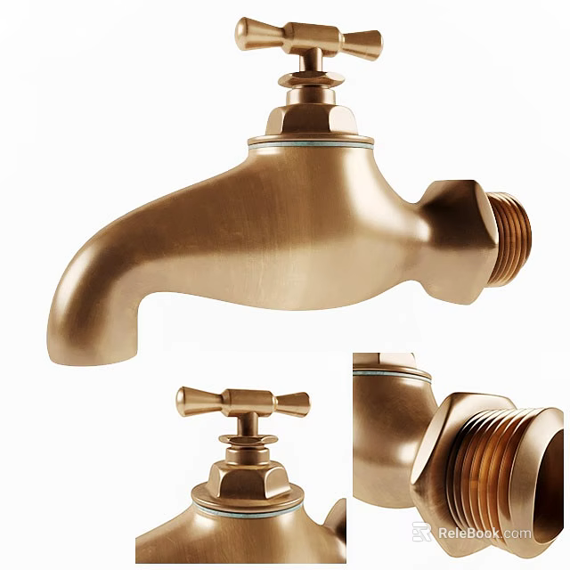 Brass Faucet Detailed View With Multiple Angles Showing Vintage Craftsmanship And Components 3d model 