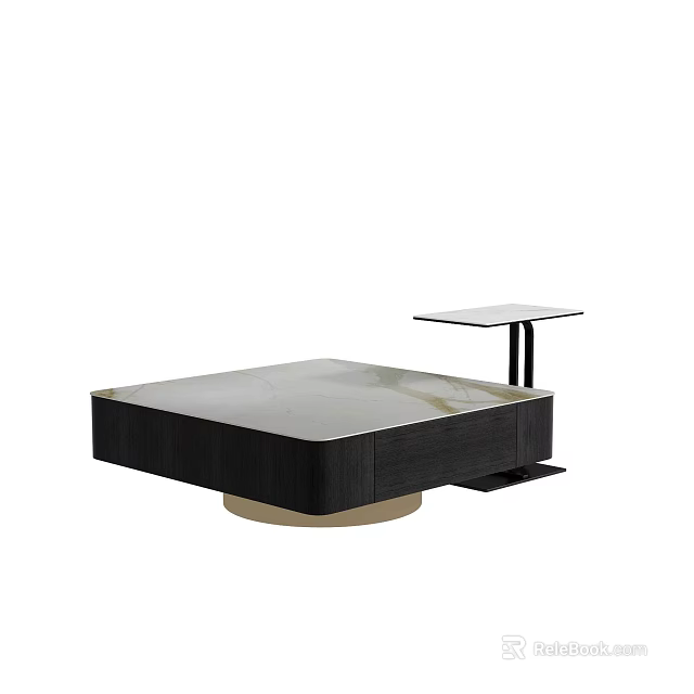 Elegant Modern Coffee Table Featuring Glass Top Black Wooden Frame And Small Side Table 3d model