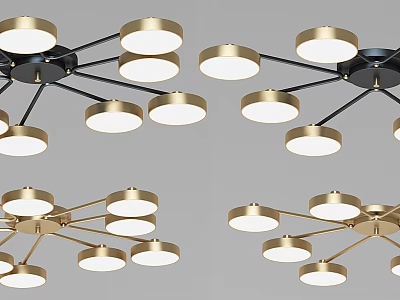 Modern Gold And Black Chandelier With Multiple Circular Shades For Interior Lighting 3d model