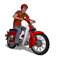 Man Riding Red and White Motorcycle with Red Helmet and Orange T-Shirt