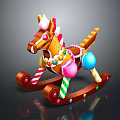 Colorful Gingerbread Rocking Horse With Pink Blue Balls And Striped Poles