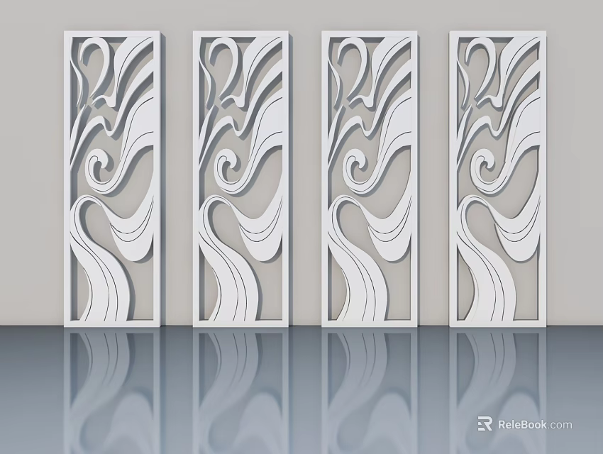 Elegant White Hinged Doors with Intricate Curved Patterns in Modern Design 3d model 