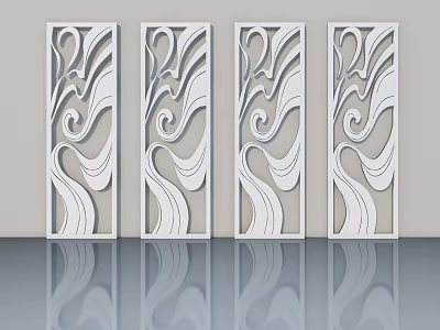 Elegant White Hinged Doors with Intricate Curved Patterns in Modern Design 3d model