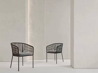 Modern Leisure Chairs With Woven Backrest And Dark Seat Cushion In Light Colored Space 3d model