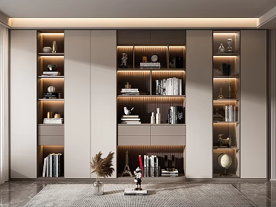 Modern Built in Bookcase Interior Design With Books Decorative Items And LED Lighting 3d model