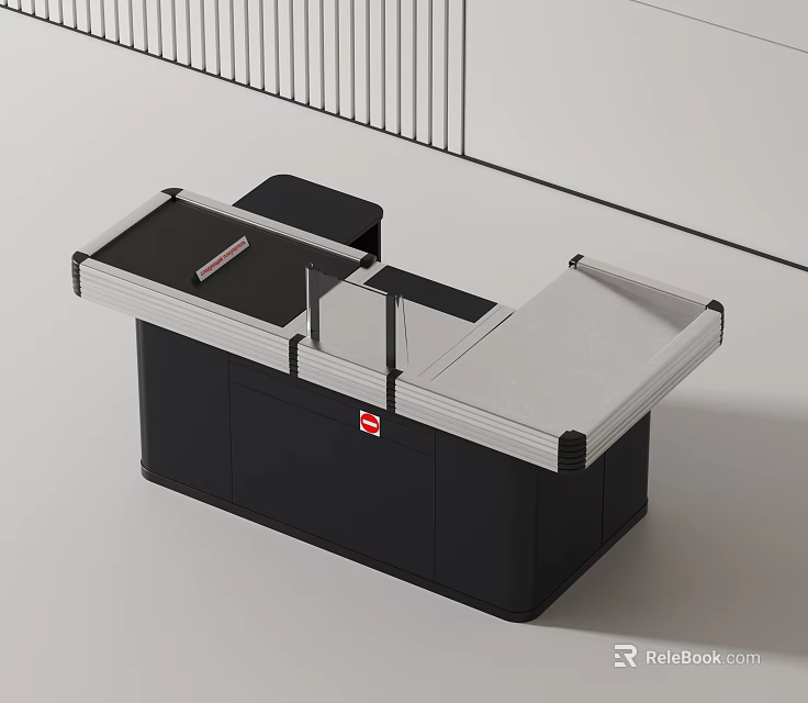 Modern Sleek Reception Counter With Black Gray Design And Red Logo 3d model 
