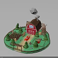 Miniature Farm Scene With Red Barn Windmill Red Car Trees And Fence