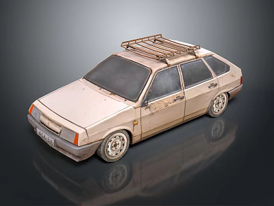 Vintage Beige Wagon With Roof Rack Stylish Wheels And Retro Design Elements 3d model