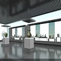 Elegant Exhibition Hall Interior Featuring Glass Display Cases And Ceramic Vases