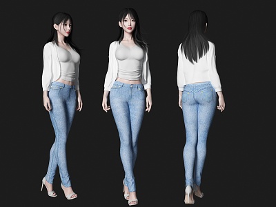 Modern woman jeans beauty figure pure beauty jeans figure long hair beauty high heels woman temperament beauty goddess clothing model 3d model