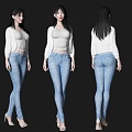 Modern woman jeans beauty figure pure beauty jeans figure long hair beauty high heels woman temperament beauty goddess clothing model 3d model