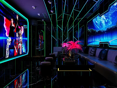 Modern KTV Box Sofa Seat Chandelier Singer Coffee Table 3d model