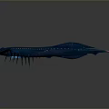 Deep Blue Sci-Fi Creature With Pink Bioluminescent Stripes Shark-like Form And Glowing Blue Appendage