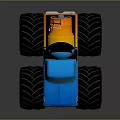 Blue Monster Truck Design With Oversized Tires And Orange Tank