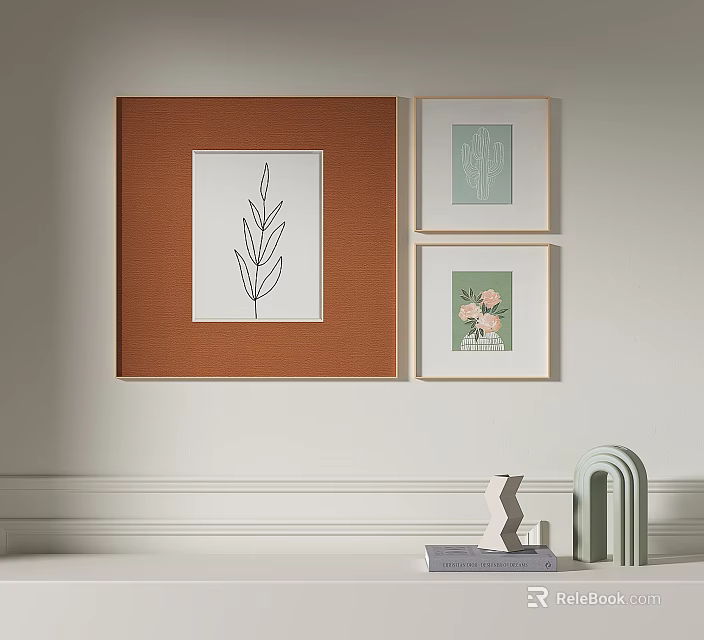 Modern Framed Wall Art With Leaf Drawing Floral Prints And Decorative Objects 3d model
