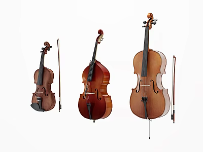 High Quality String Instruments Violin Cello Double Bass with Bows for Music Enthusiasts 3d model