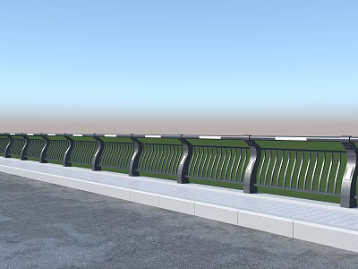 Metal Roadside Railing Design Along Paved Road With Green Grass And Blue Sky 3d model