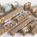 Creative Wooden Bookcases With Various Designs Colorful Shelves And Decorative Items