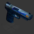 Game Movie Character's Colorful Pistol With Blue Yellow Stripes And Camo Grip