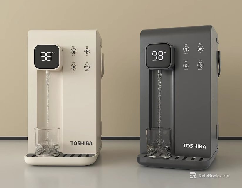 Toshiba Water Dispensers White Gray With Temperature Display And Glass Cup For Daily Use Appliances 3d model 