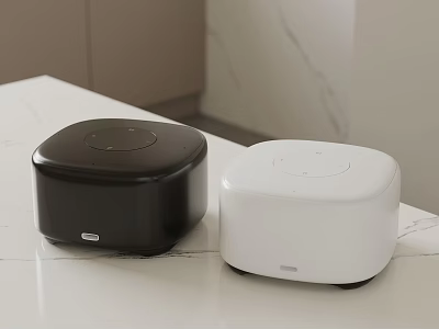 Black And White Square Smart Devices On White Countertop With Marble Background 3d model