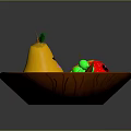 Fresh Assorted Fruits on a Wooden Plate with Yellow Pear Red Apple and Green Grapes