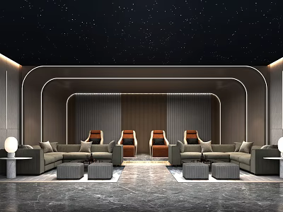 Modern Home Theater Design With Sofas Armchairs And Starry Ceiling 3d model