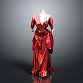 Elegant Red Satin Dress With V Neck Waist Design Pleated Skirt And Decorative Details