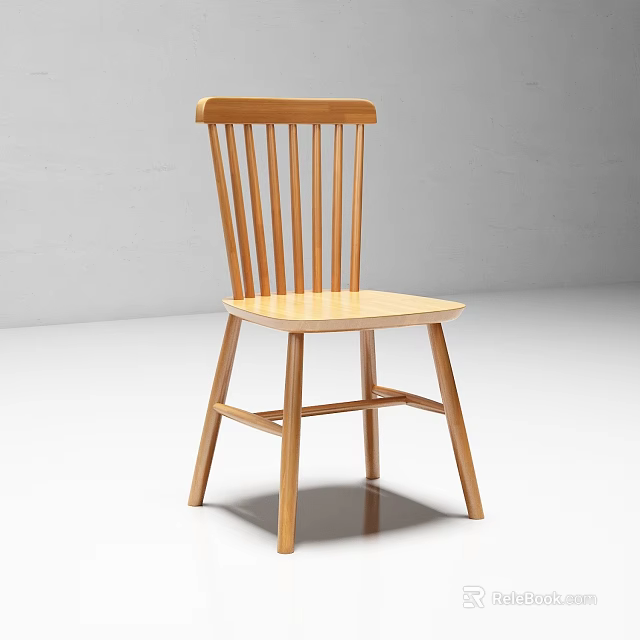 Light Wood Dining Chair With Slatted Backrest And Straight Legs Simple Design 3d model 