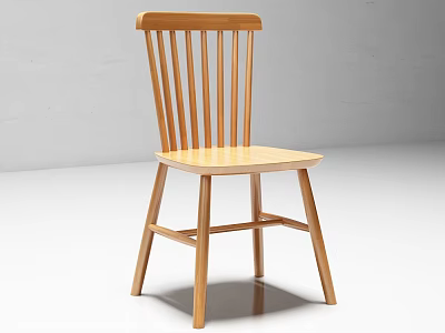 Light Wood Dining Chair With Slatted Backrest And Straight Legs Simple Design 3d model