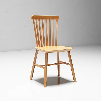 Light Wood Dining Chair With Slatted Backrest And Straight Legs Simple Design 3d model