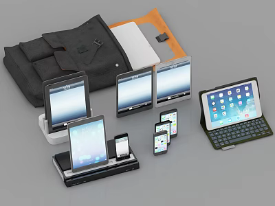 Tablet Computers Display With Multiple Screens Smartphones And Backpack Accessories 3d model