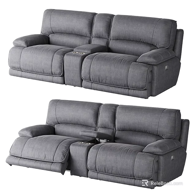 Gray Two Seater Sofa With Modern Design Soft Cushions Armrests And Storage Console 3d model 
