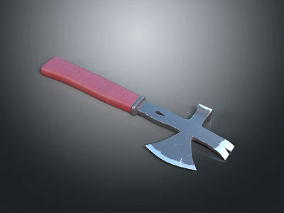 Sharp Axe Weapon With Red Handle And Silver Metal Head Design 3d model