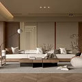 Modern Living Room Interior With Beige Sofa Wooden Coffee Table Floor Lamp And Herringbone Floor