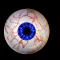 Human Eyes With Blue Pupils Red Blood Vessels And Green Outline On Black Background