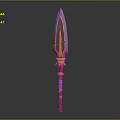 Traditional Decorative Spear With Metal Blade Wooden Shaft And Blue Gold Ornaments