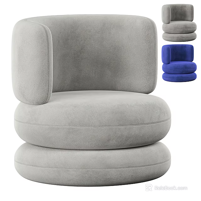 Modern Single Sofa With Gray Blue Velvet Upholstery Curved Arms And Round Design 3d model 
