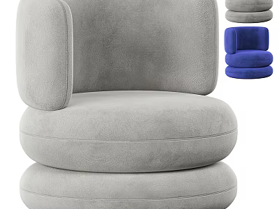 Modern Single Sofa With Gray Blue Velvet Upholstery Curved Arms And Round Design 3d model