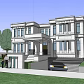 Classic Detached Villa Exterior With Two Story Symmetric Windows Front Porch And Lawn
