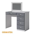 Modern Gray Dressing Table With Mirror And Silver Handle Drawers