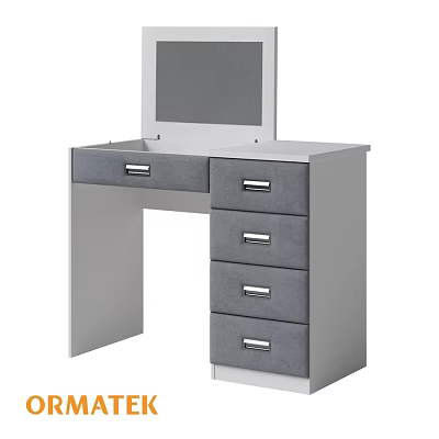 Modern Gray Dressing Table With Mirror And Silver Handle Drawers 3d model