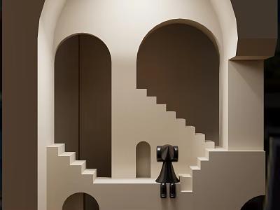Architectural Components Featuring Arched Structures Staircases And Black Figurine 3d model