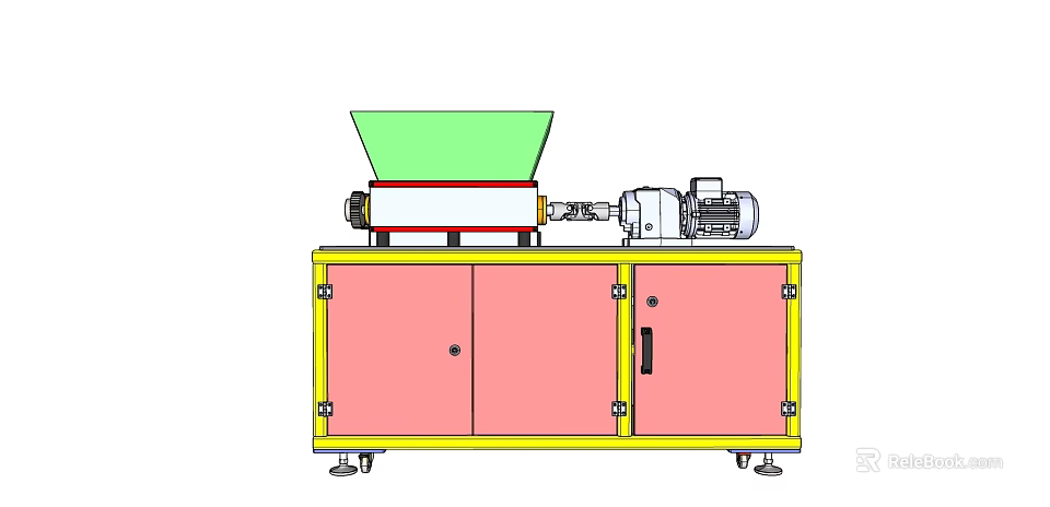 Industrial Equipment with Green Hopper Processing Unit Motor and Yellow Cabinet Pink Doors Wheels 3d model 