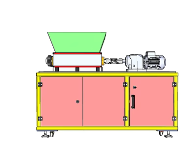 Industrial Equipment with Green Hopper Processing Unit Motor and Yellow Cabinet Pink Doors Wheels 3d model