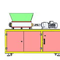 Industrial Equipment with Green Hopper Processing Unit Motor and Yellow Cabinet Pink Doors Wheels