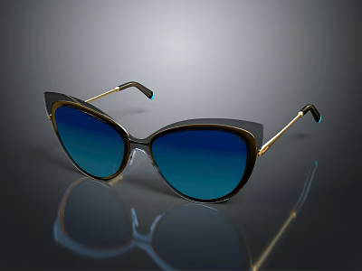 Stylish Jewelry Sunglasses With Black Gold Frame And Blue Tinted Lenses 3d model