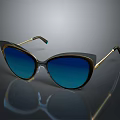 Stylish Jewelry Sunglasses With Black Gold Frame And Blue Tinted Lenses