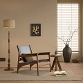 Leisure Chair With Wooden Frame Gray Cushion Side Table And Floor Lamp In Warm Interior